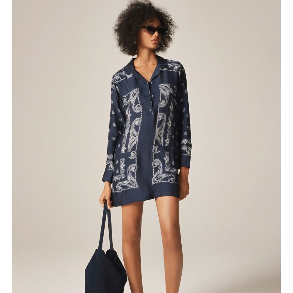 J.Crew Relaxed Fit Shirt-dress Bandana Print Navy White CN633 $228 Size 00 NWT